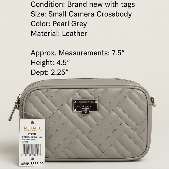 Michael Kors Peyton Quilted Leather Crossbody in Pearl Grey NWT - Picture 1 of 11